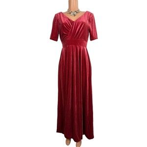 Somifa Women's Size 6 Red Front & Back V-Neck Wrap Velvet Maxi Formal Dress